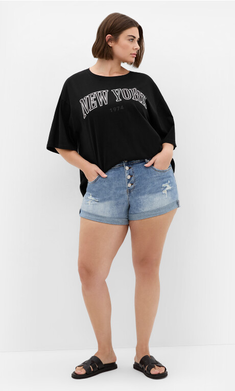 Plus Size Denim Cuff Short - denim