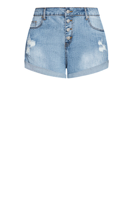 Plus Size Denim Cuff Short - denim