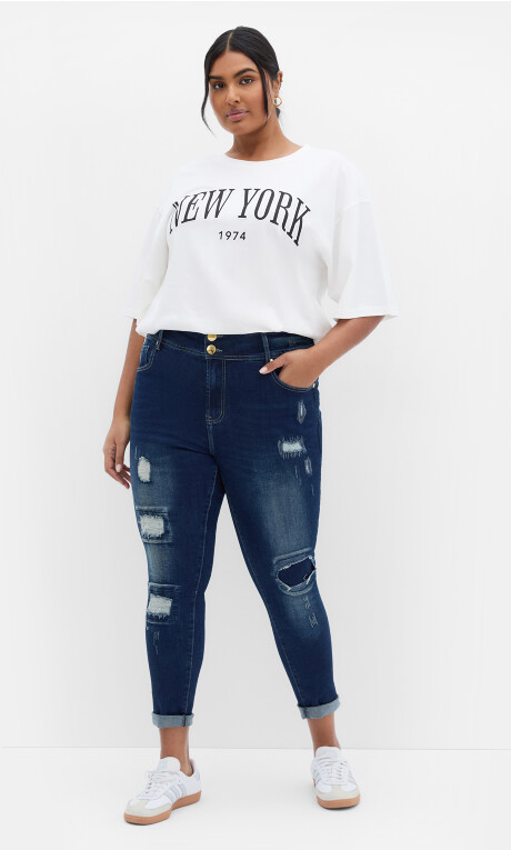 Plus Size Jean Patched Apple - denim mid