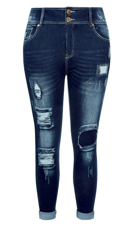 Plus Size Jean Patched Apple - denim mid