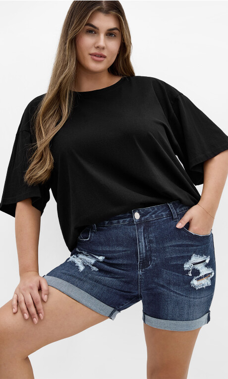 Plus Size Ripped Love Short - dark denim
