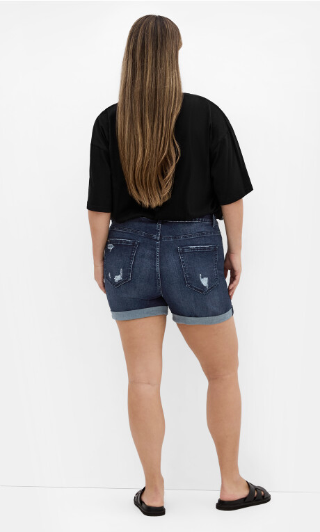Plus Size Ripped Love Short - dark denim