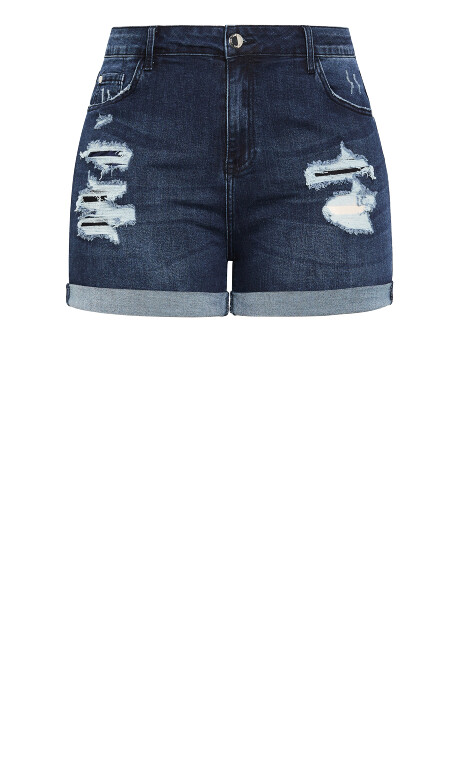 Plus Size Ripped Love Short - dark denim