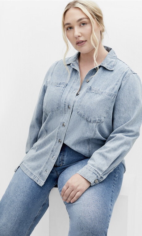 Plus Size Liv Denim Shirt - mid denim
