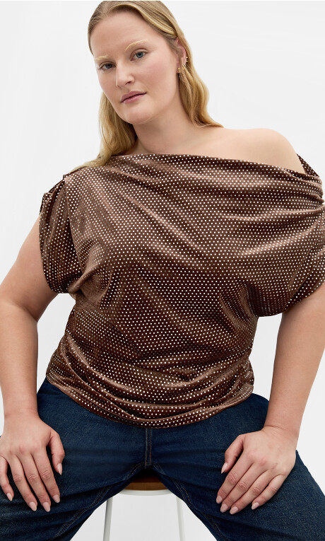 Shimmy Off Shoulder Top - bronze Plus Size
