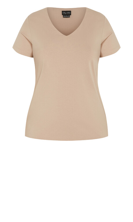 Anny V Neck Top - stone Plus Size