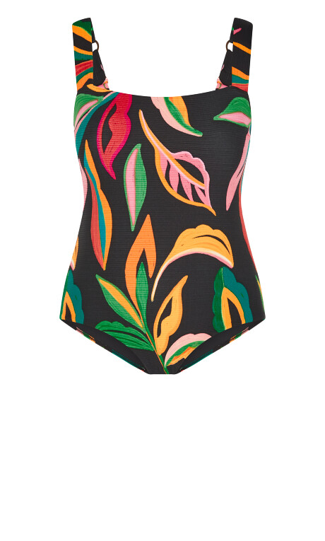 Maui Print 1 Piece - black print Plus Size