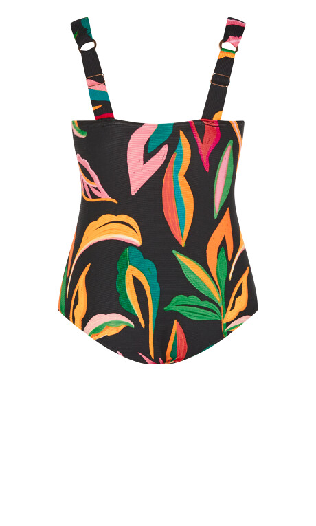 Maui Print 1 Piece - black print Plus Size