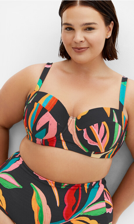Maui Print Underwire Bikini Top - black print Plus Size