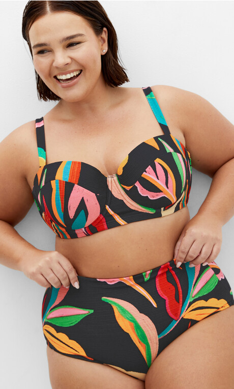 Maui Print Underwire Bikini Top - black print Plus Size