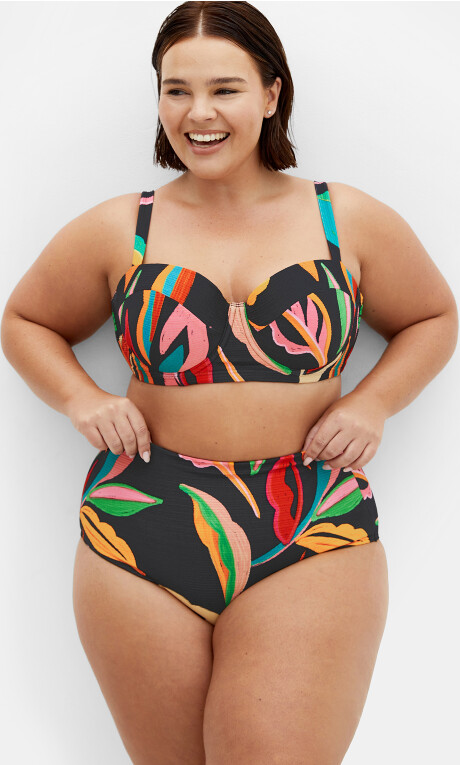 Maui Print Hi Waist Bikini Brief - black print Plus Size