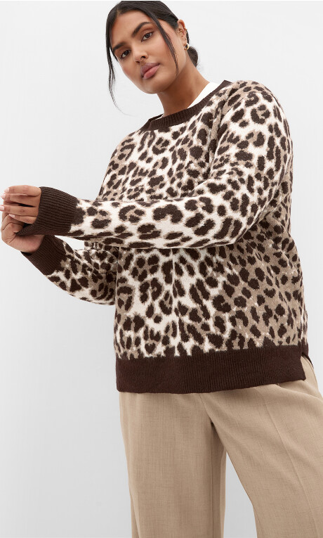 Plus Size Leopard Jumper - Chocolate