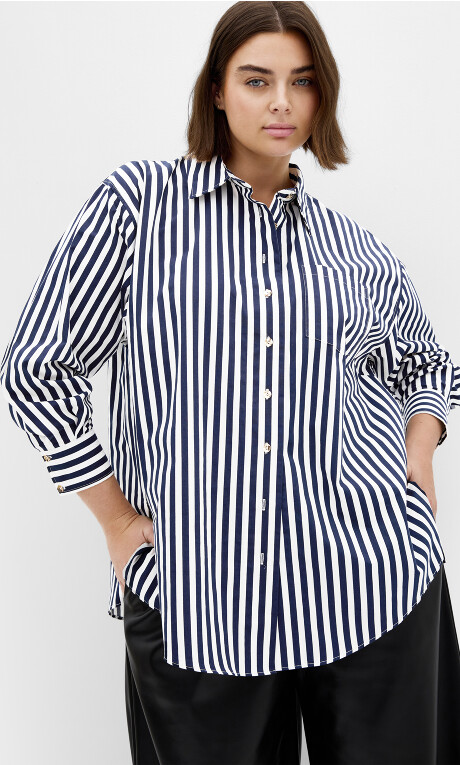 Plus Size Lilia Stripe Cotton Shirt - Navy