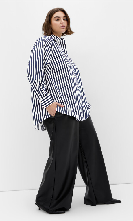 Plus Size Lilia Stripe Cotton Shirt - Navy