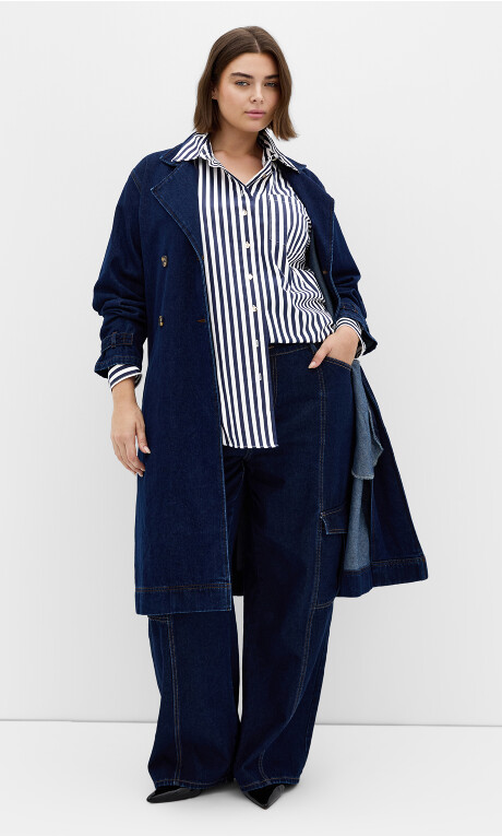 Plus Size Lilia Stripe Cotton Shirt - Navy