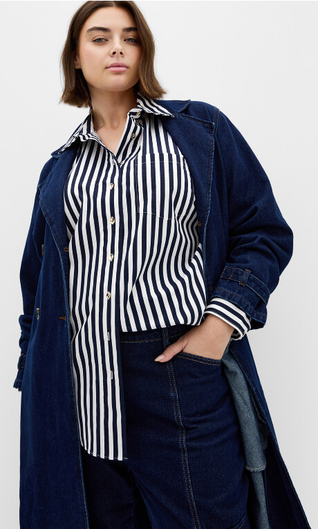 Plus Size Lilia Stripe Cotton Shirt - Navy