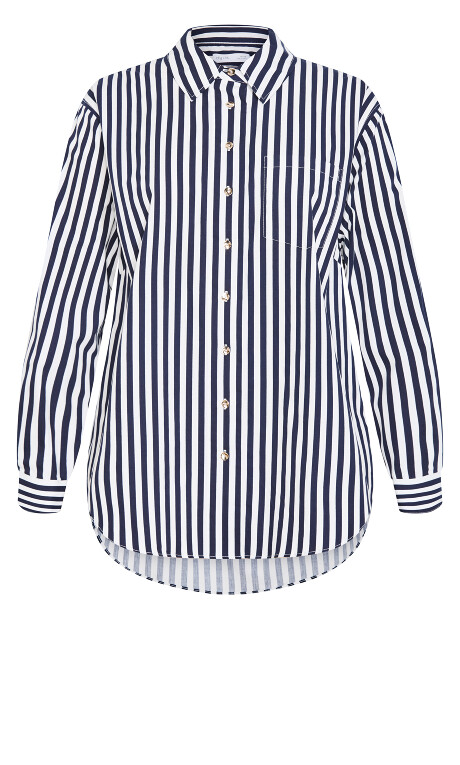 Plus Size Lilia Stripe Cotton Shirt - Navy