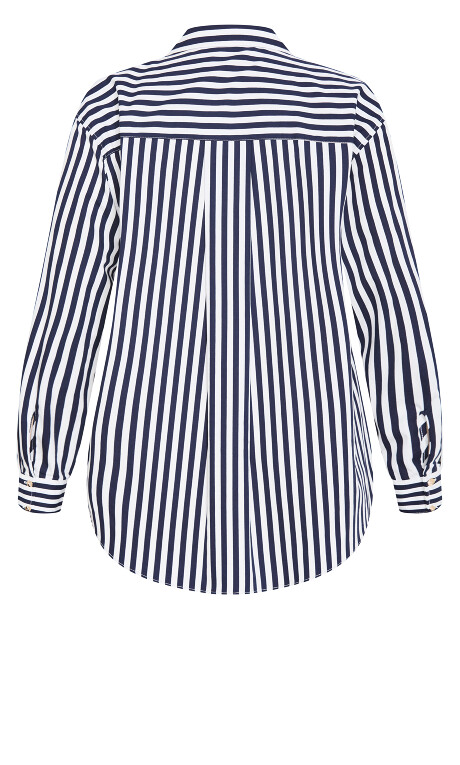 Plus Size Lilia Stripe Cotton Shirt - Navy