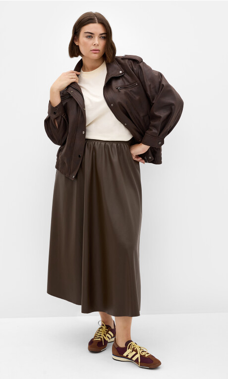 Plus Size Sarah Faux Leather Skirt - Chocolate