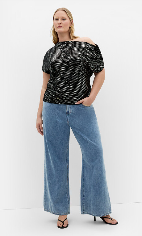 Plus Size Shimmy Off Shoulder Top - Black