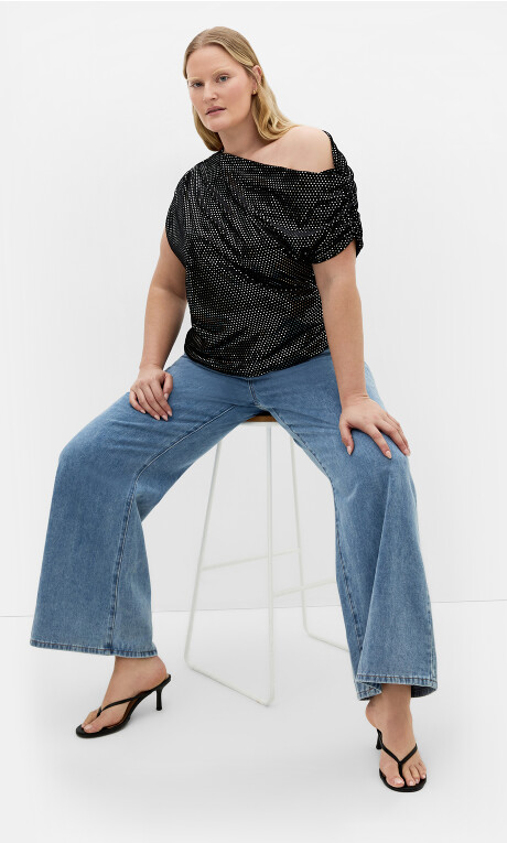 Plus Size Shimmy Off Shoulder Top - Black