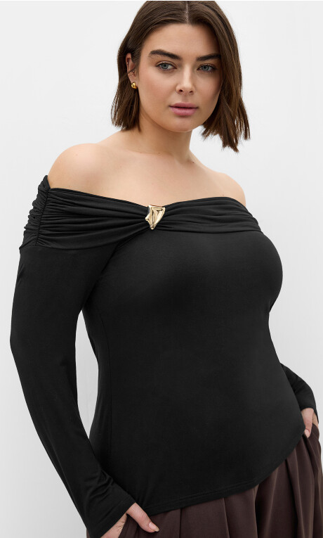 Plus Size Buckle Detail Top - Black