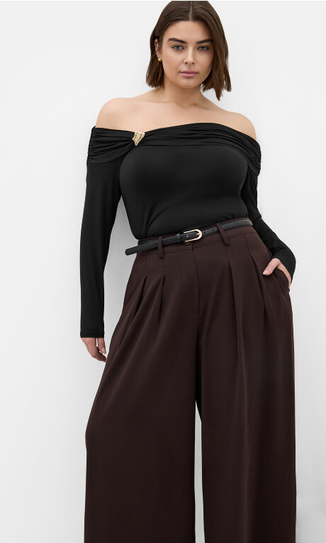 Plus Size Buckle Detail Top - Black