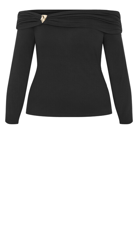 Plus Size Buckle Detail Top - Black