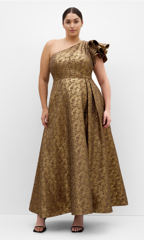 Plus Size Gilded Beauty One Shoulder Maxi Dress - gold