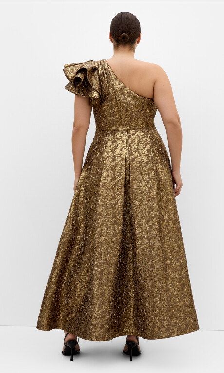Plus Size Gilded Beauty One Shoulder Maxi Dress - gold