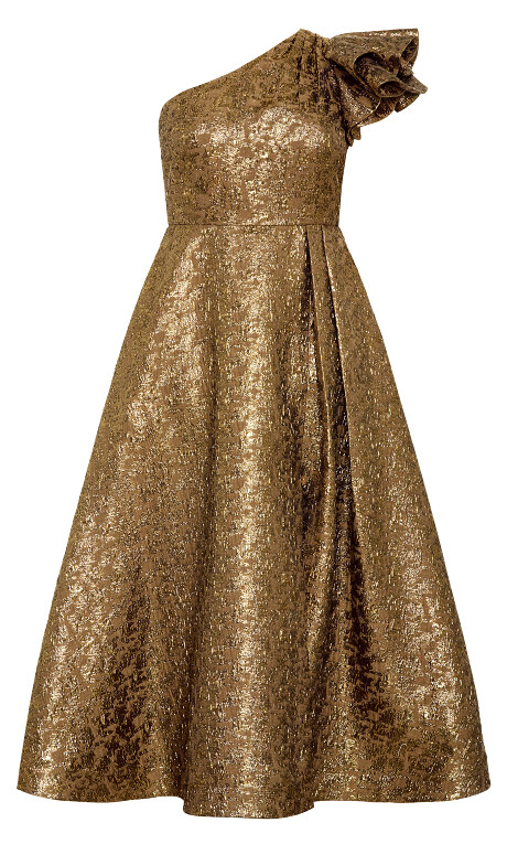 Plus Size Gilded Beauty One Shoulder Maxi Dress - gold