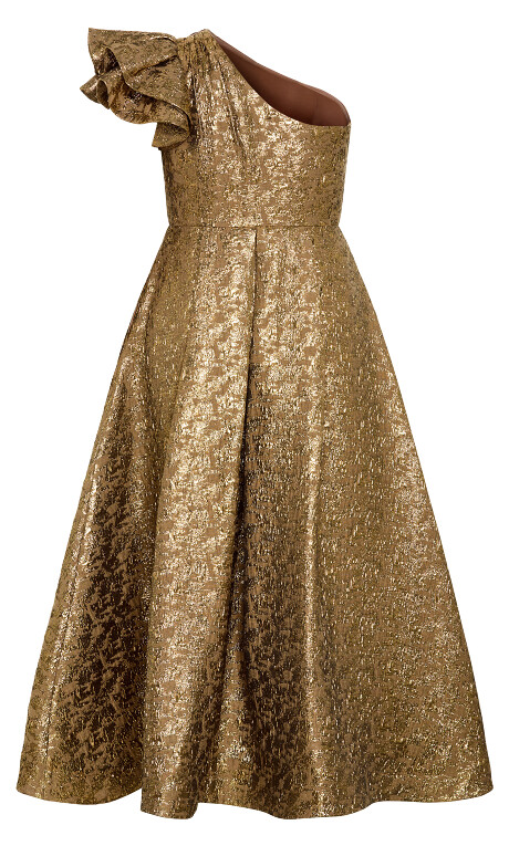 Plus Size Gilded Beauty One Shoulder Maxi Dress - gold