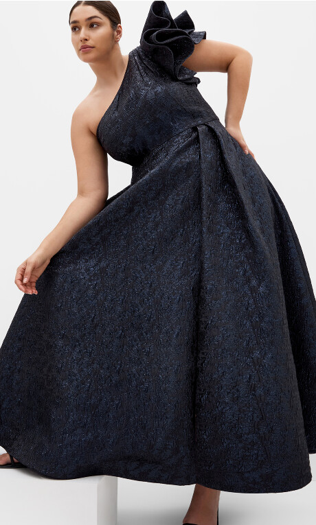 Plus Size Gilded Beauty One Shoulder Maxi Dress - navy
