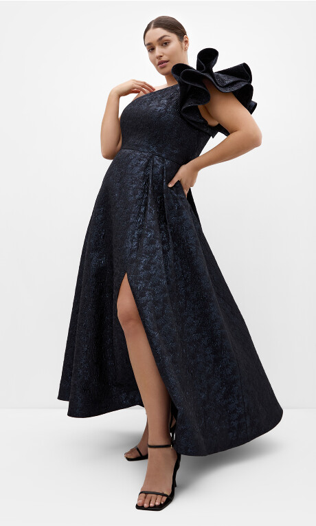 Plus Size Gilded Beauty One Shoulder Maxi Dress - navy