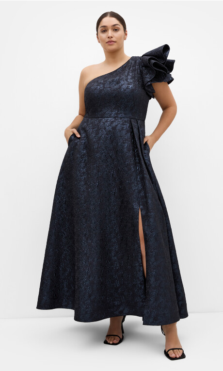 Plus Size Gilded Beauty One Shoulder Maxi Dress - navy