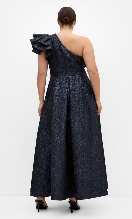 Plus Size Gilded Beauty One Shoulder Maxi Dress - navy