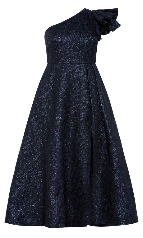 Plus Size Gilded Beauty One Shoulder Maxi Dress - navy