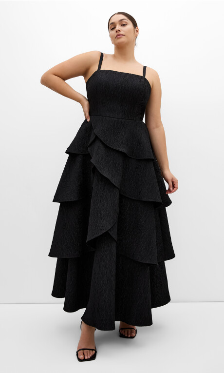 Plus Size Elizabeth Tiered Frill Maxi Dress - black