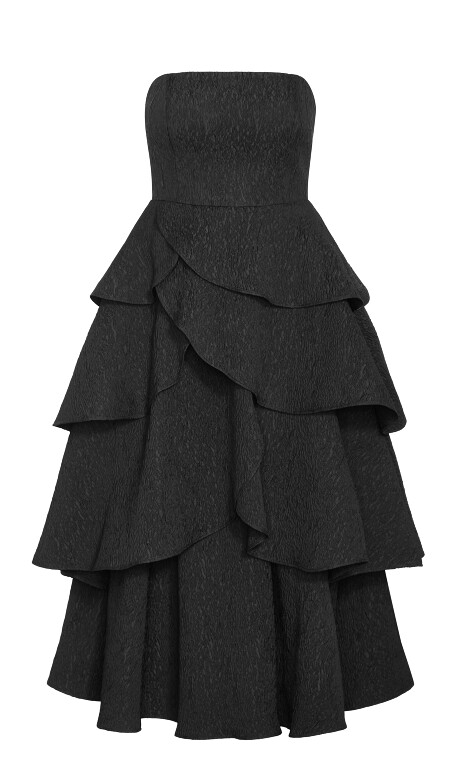 Plus Size Elizabeth Tiered Frill Maxi Dress - black