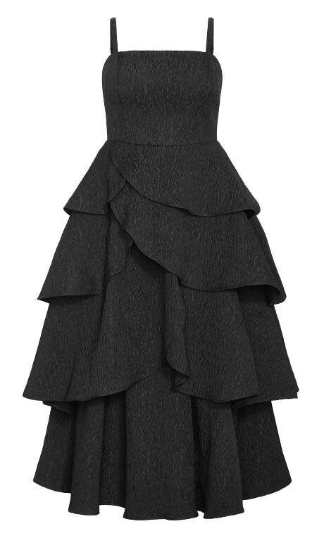 Plus Size Elizabeth Tiered Frill Maxi Dress - black
