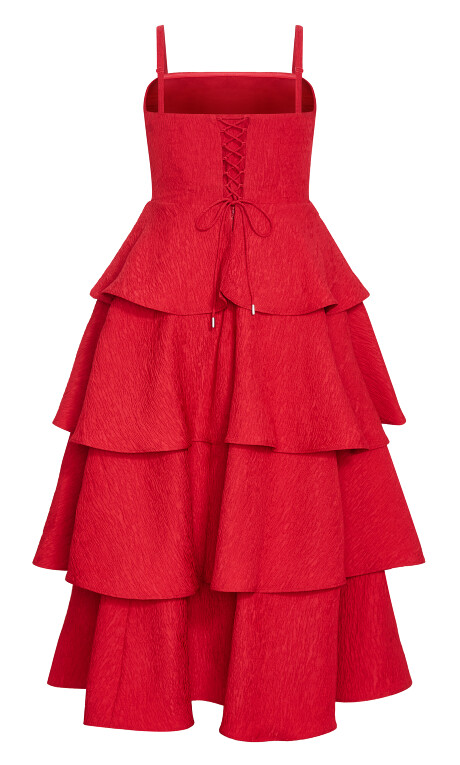 Plus Size Elizabeth Tiered Frill Maxi Dress - crimson