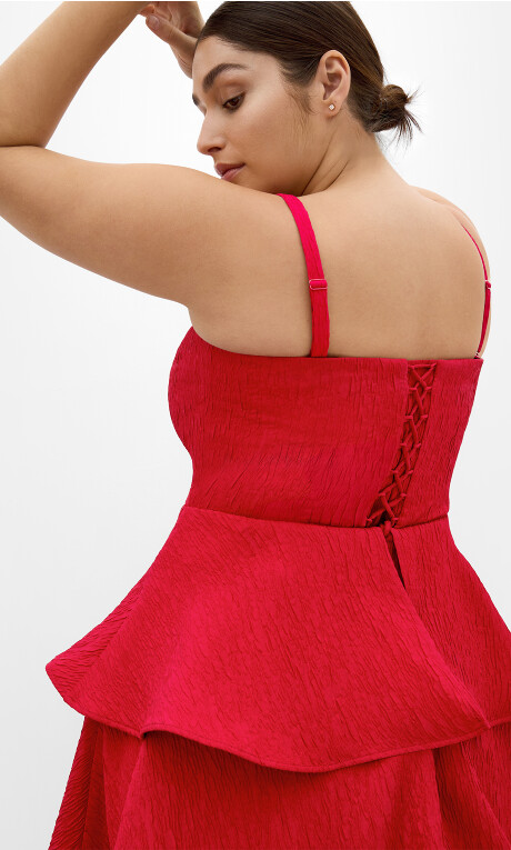 Plus Size Elizabeth Tiered Frill Maxi Dress - crimson