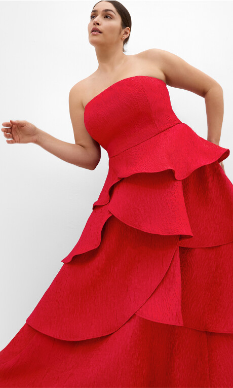 Plus Size Elizabeth Tiered Frill Maxi Dress - crimson