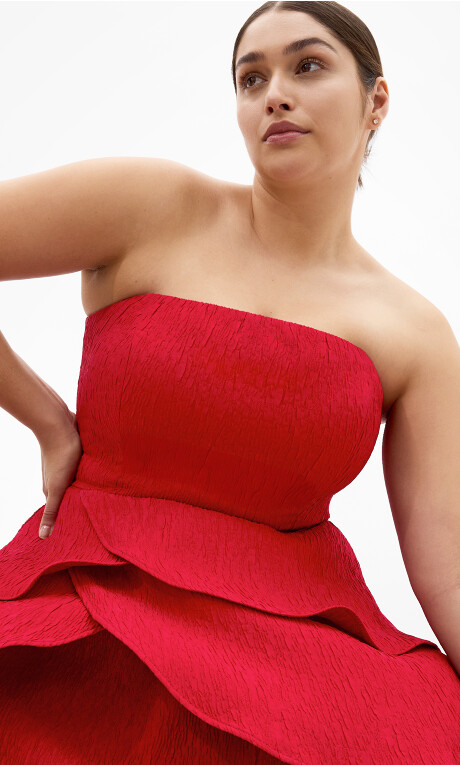 Plus Size Elizabeth Tiered Frill Maxi Dress - crimson