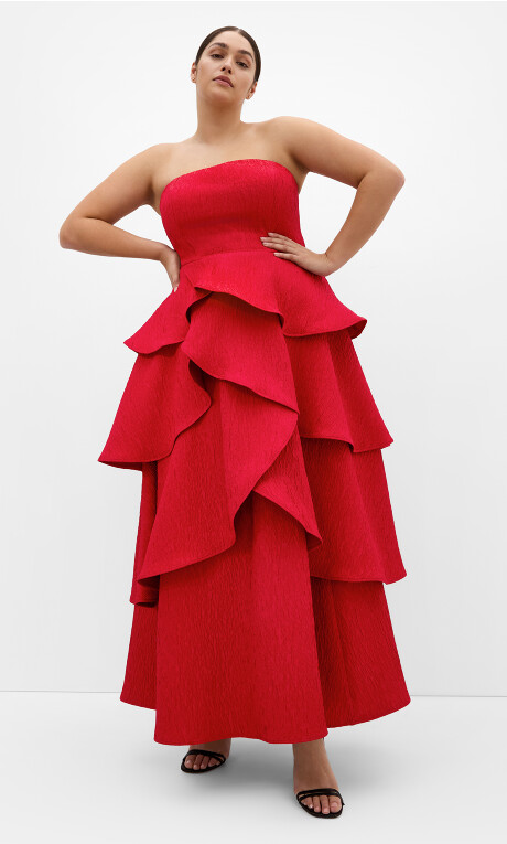 Plus Size Elizabeth Tiered Frill Maxi Dress - crimson