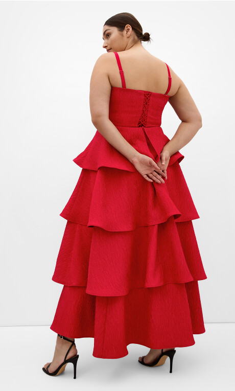 Plus Size Elizabeth Tiered Frill Maxi Dress - crimson