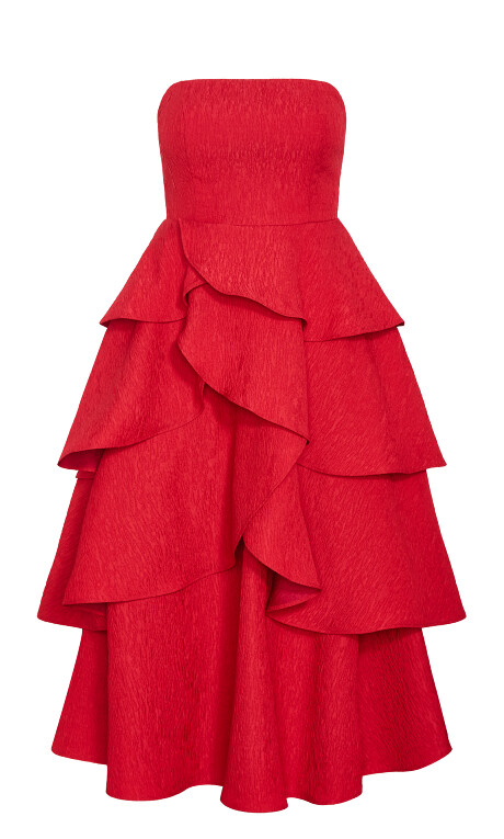 Plus Size Elizabeth Tiered Frill Maxi Dress - crimson