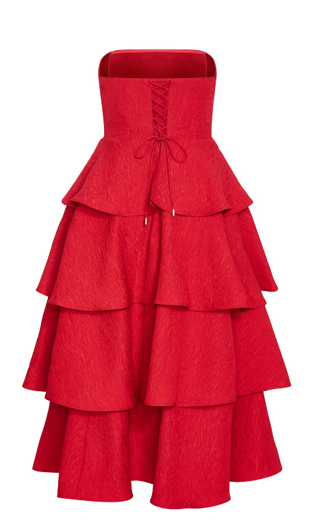 Plus Size Elizabeth Tiered Frill Maxi Dress - crimson