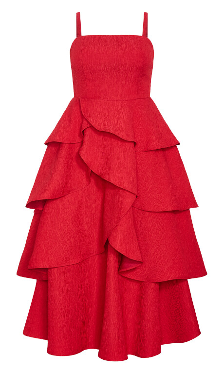 Plus Size Elizabeth Tiered Frill Maxi Dress - crimson