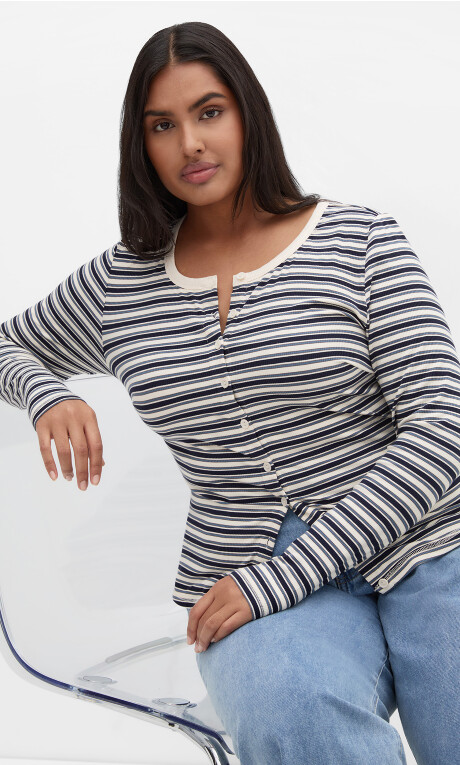 Plus Size Cardi Stripe - Navy Cream Stripe